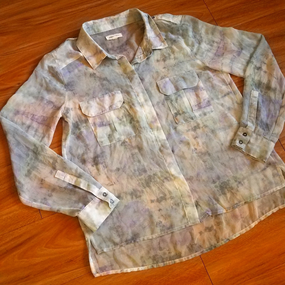 Silence + Noise Watercolor Sheer Blouse Sz M